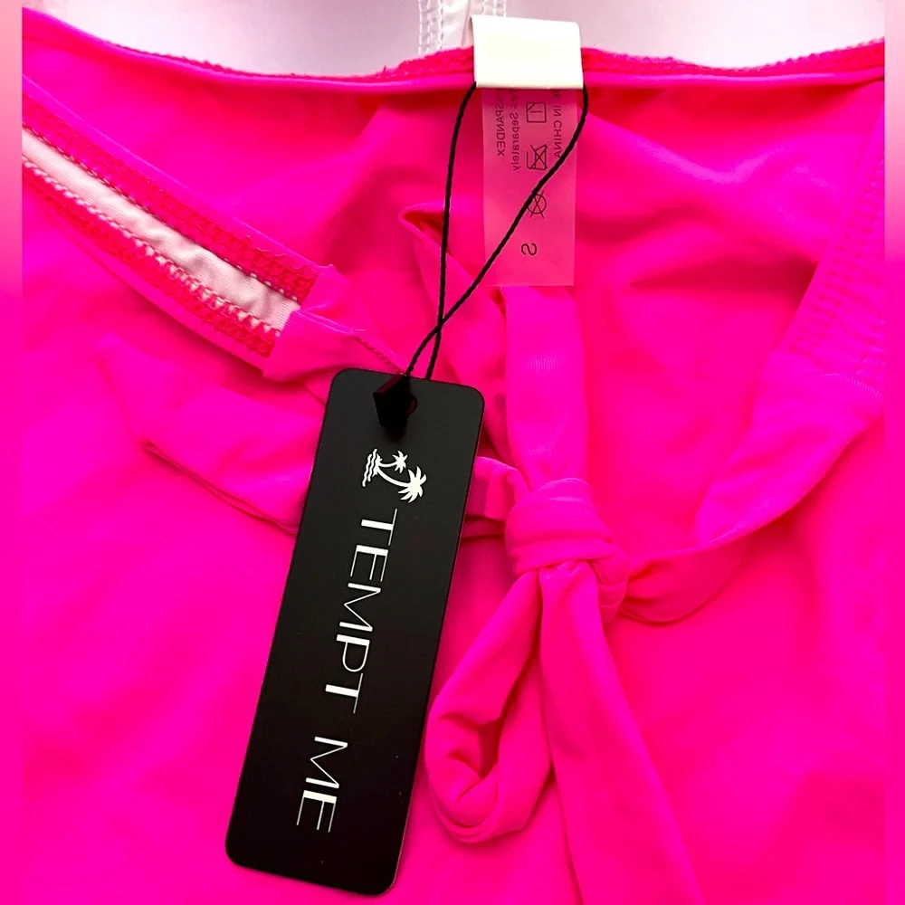 Tempt Me Women Hot Pink Tummy Control One Piece Swimsuits with Boyleg Shorts - Picture 9 of 10